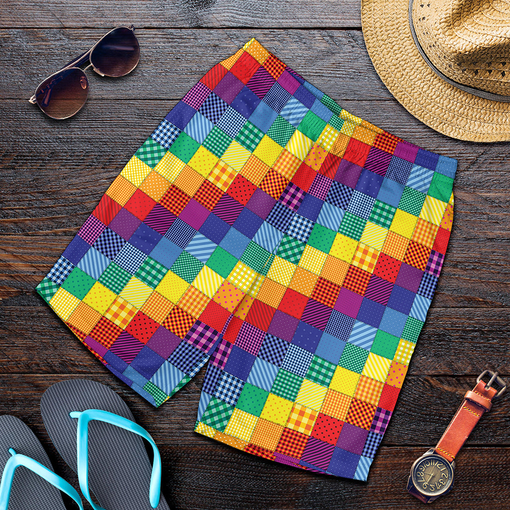 Rainbow Patchwork Pattern Print Men's Shorts
