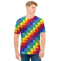 Rainbow Patchwork Pattern Print Men's T-Shirt
