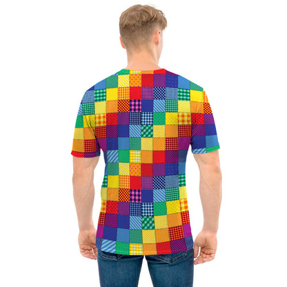 Rainbow Patchwork Pattern Print Men's T-Shirt