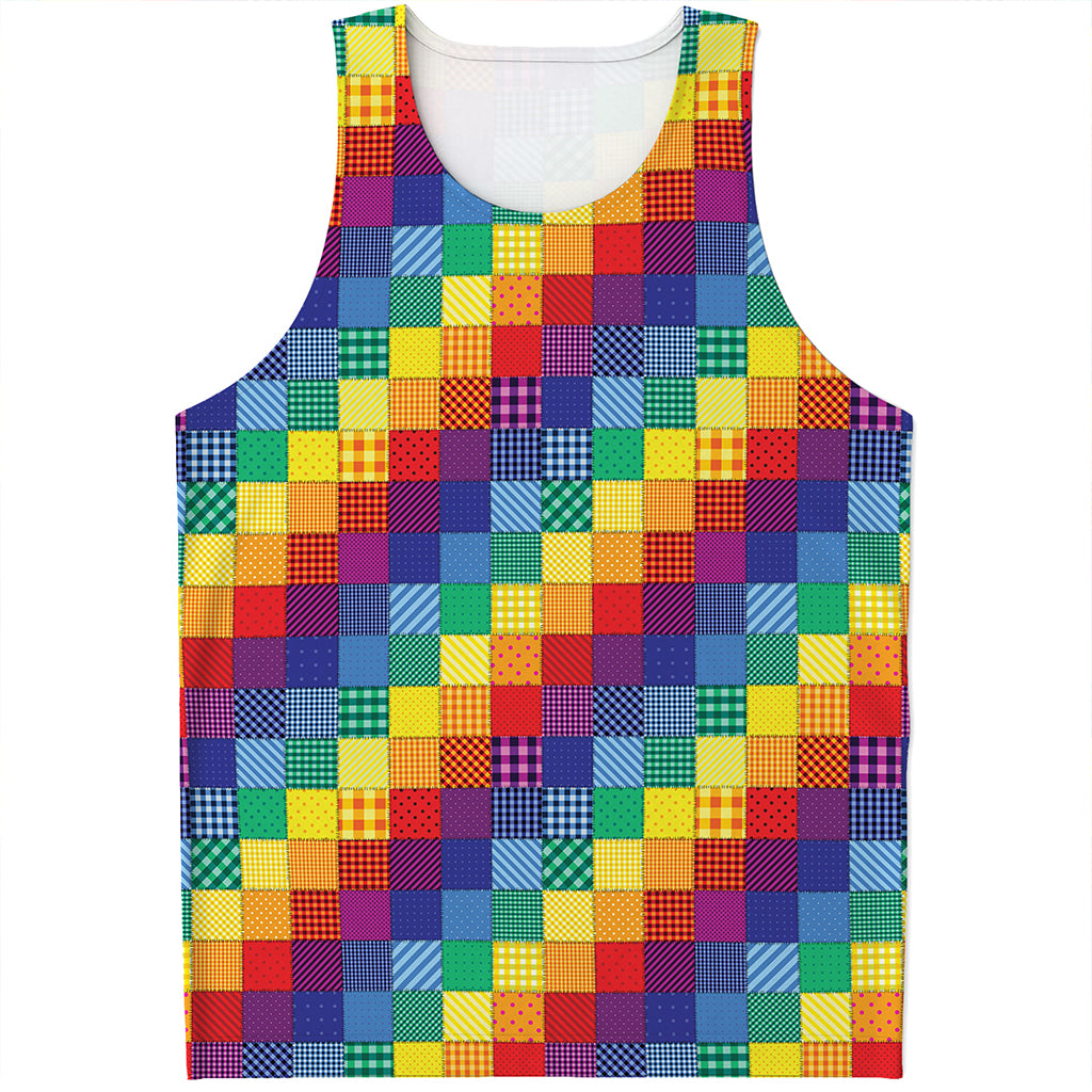 Rainbow Patchwork Pattern Print Men's Tank Top
