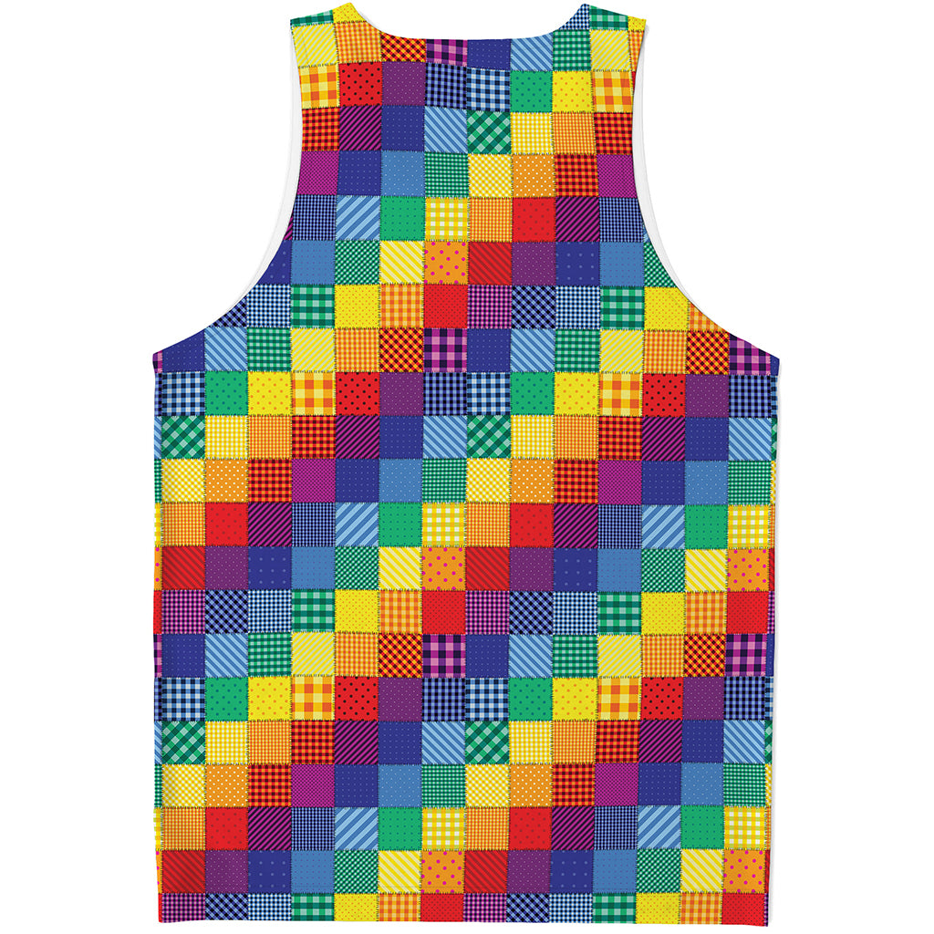 Rainbow Patchwork Pattern Print Men's Tank Top