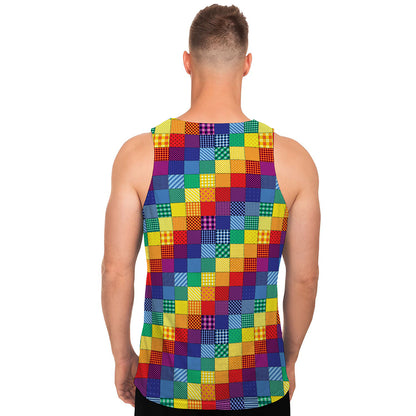 Rainbow Patchwork Pattern Print Men's Tank Top