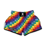 Rainbow Patchwork Pattern Print Muay Thai Boxing Shorts