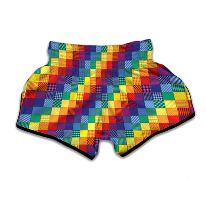 Rainbow Patchwork Pattern Print Muay Thai Boxing Shorts