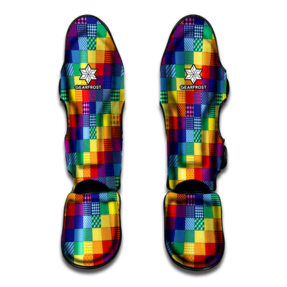 Rainbow Patchwork Pattern Print Muay Thai Shin Guard