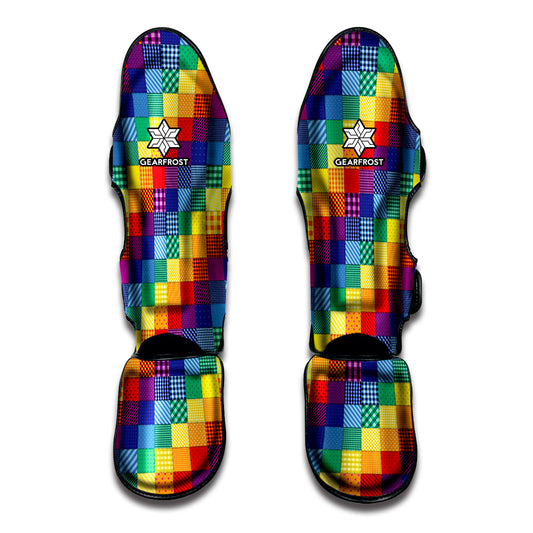 Rainbow Patchwork Pattern Print Muay Thai Shin Guard