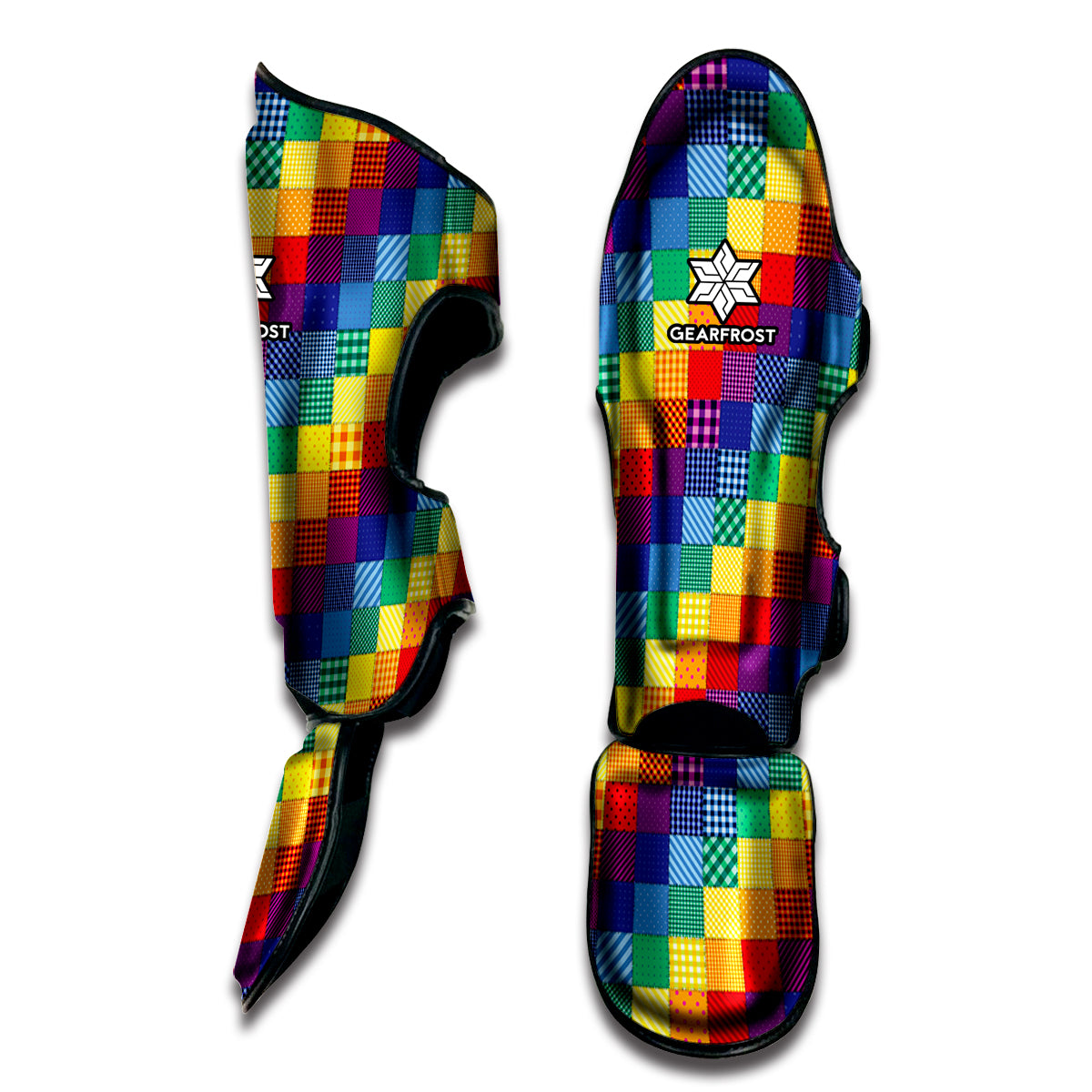 Rainbow Patchwork Pattern Print Muay Thai Shin Guard