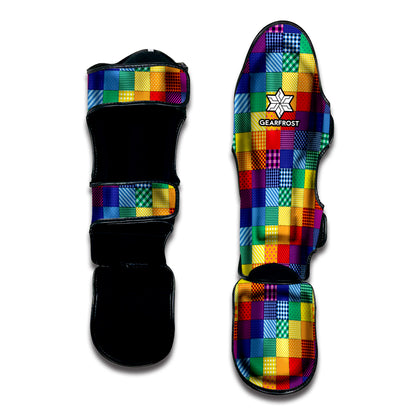 Rainbow Patchwork Pattern Print Muay Thai Shin Guard