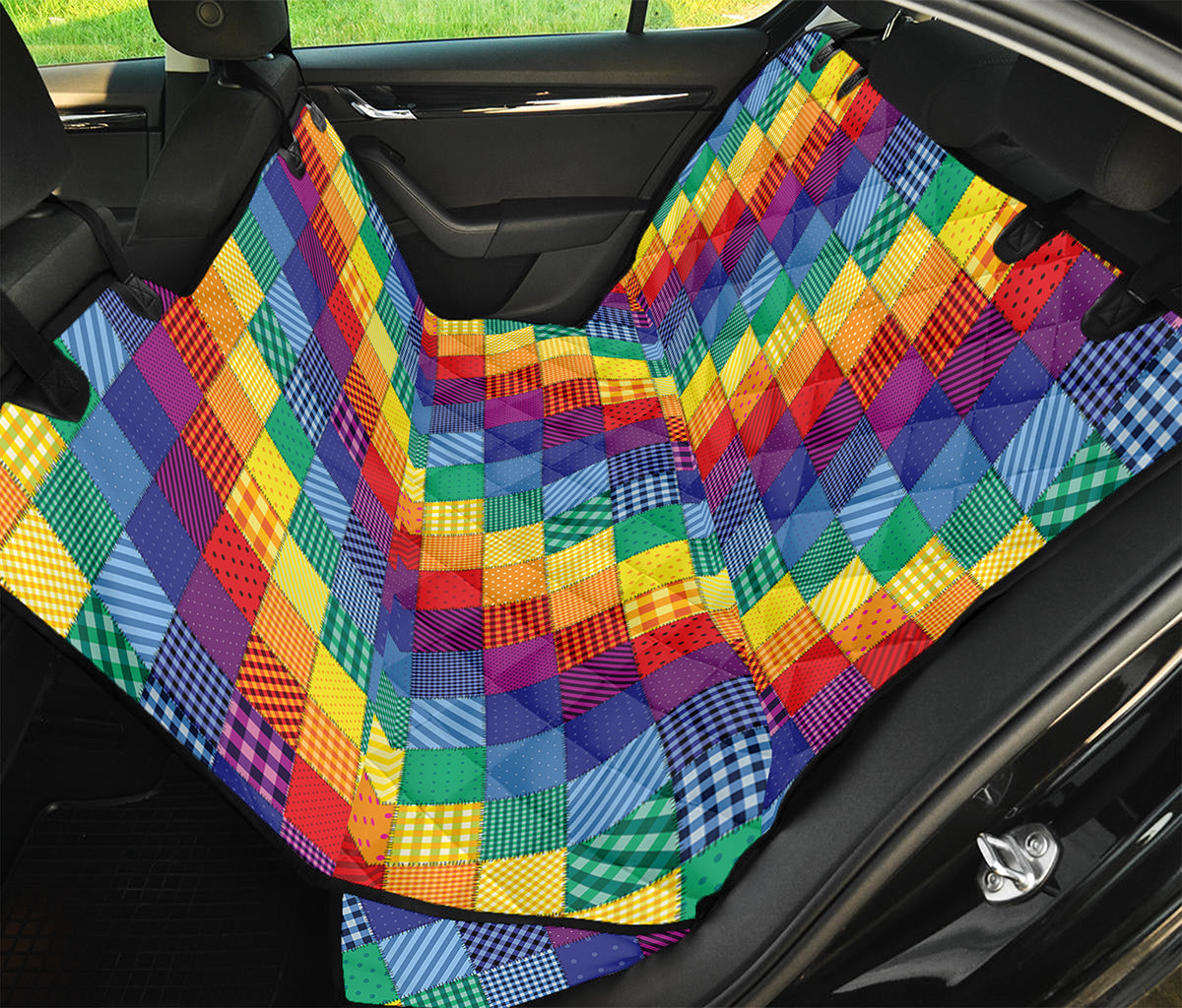 Rainbow Patchwork Pattern Print Pet Car Back Seat Cover