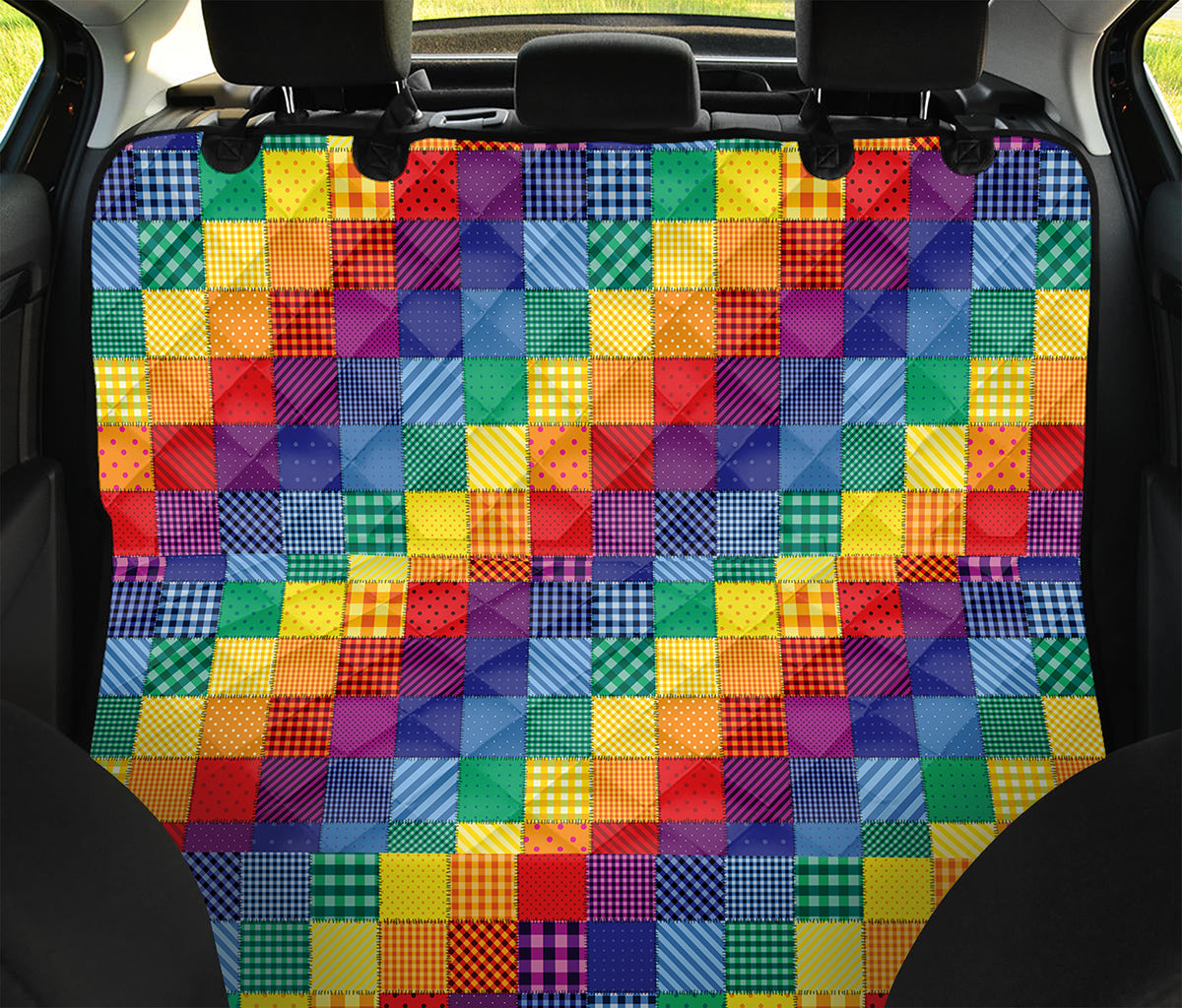 Rainbow Patchwork Pattern Print Pet Car Back Seat Cover