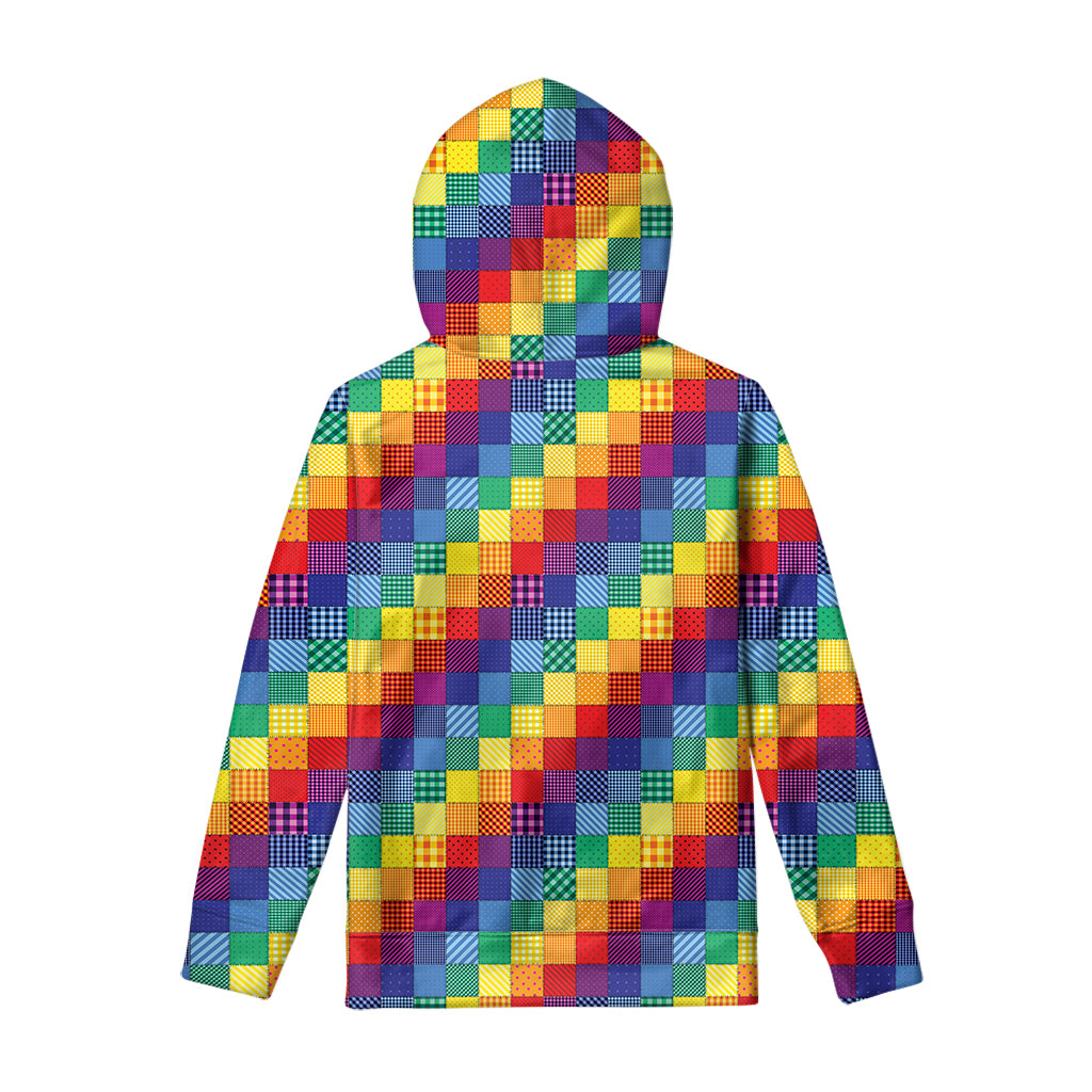 Rainbow Patchwork Pattern Print Pullover Hoodie