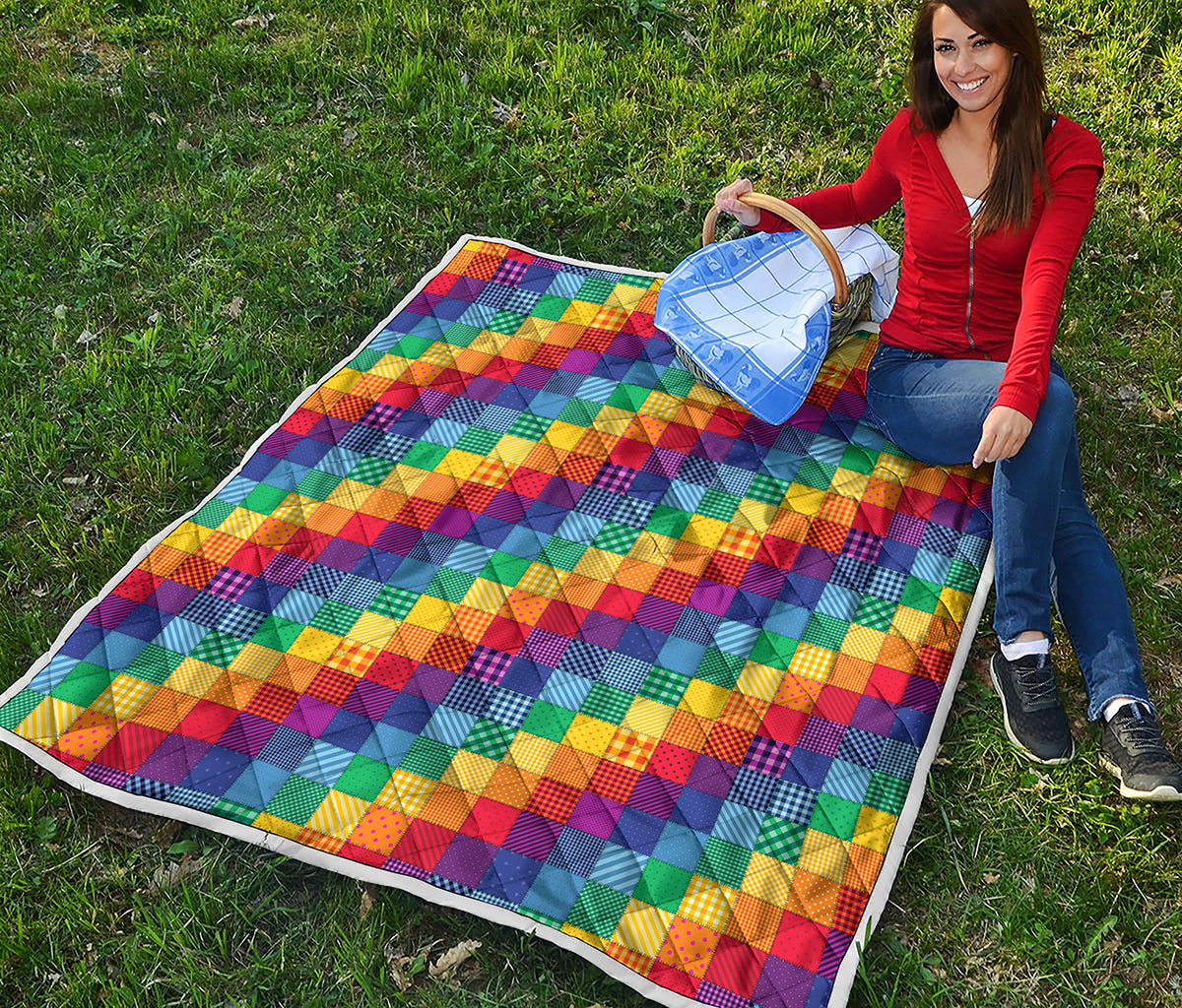 Rainbow Patchwork Pattern Print Quilt