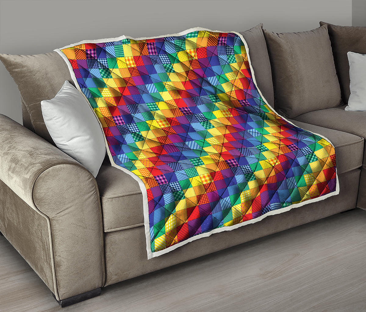 Rainbow Patchwork Pattern Print Quilt