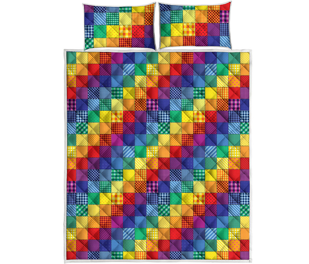Rainbow Patchwork Pattern Print Quilt Bed Set
