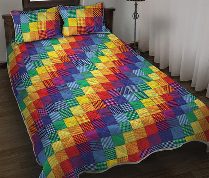 Rainbow Patchwork Pattern Print Quilt Bed Set