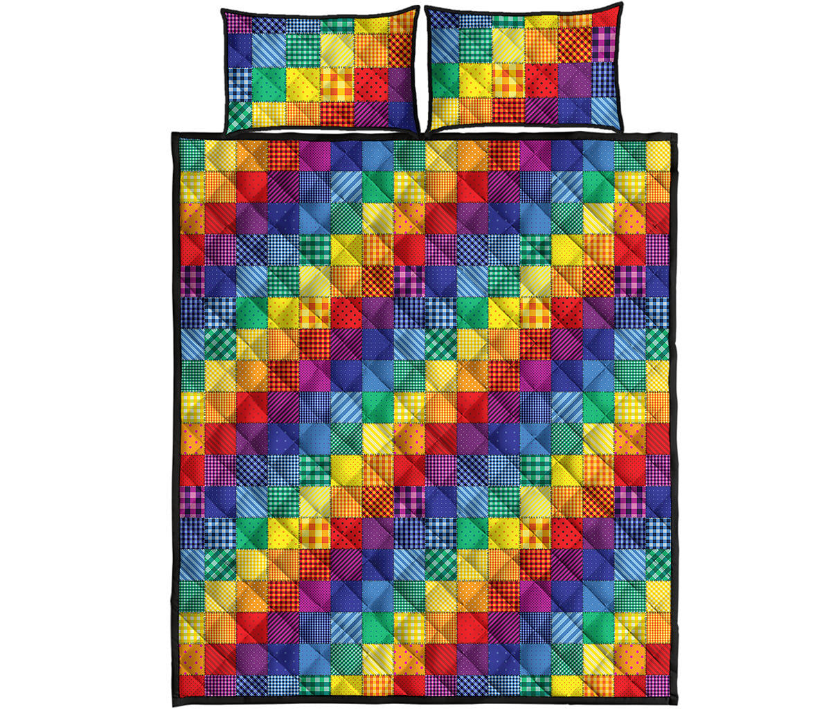 Rainbow Patchwork Pattern Print Quilt Bed Set