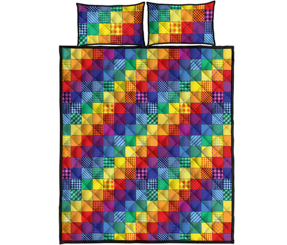 Rainbow Patchwork Pattern Print Quilt Bed Set