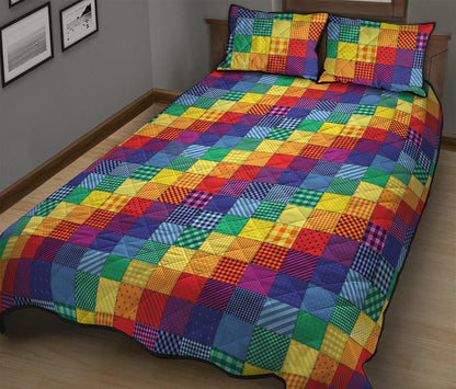 Rainbow Patchwork Pattern Print Quilt Bed Set