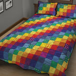 Rainbow Patchwork Pattern Print Quilt Bed Set