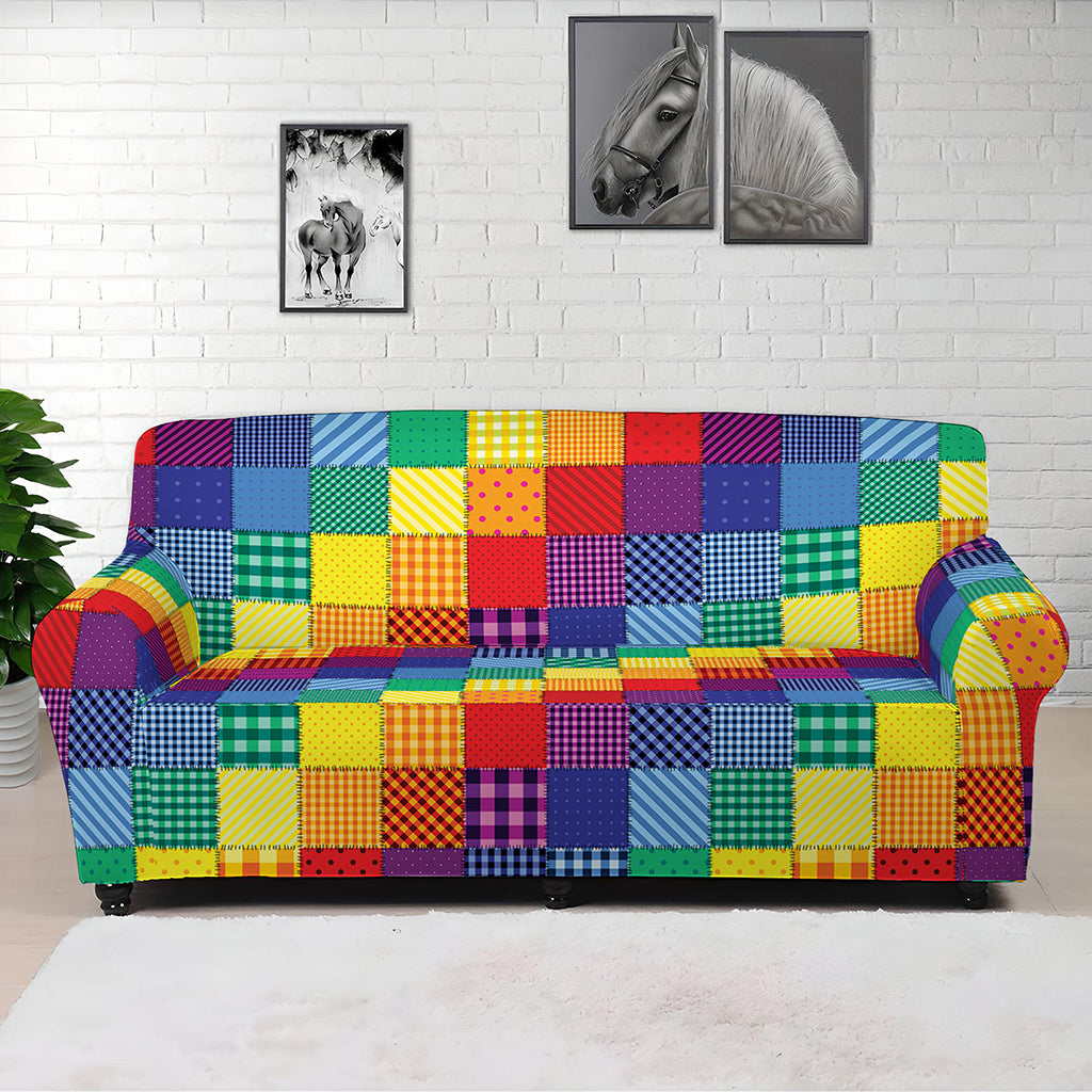 Rainbow Patchwork Pattern Print Sofa Cover