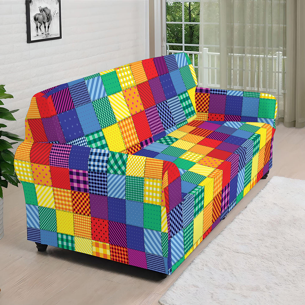 Rainbow Patchwork Pattern Print Sofa Cover