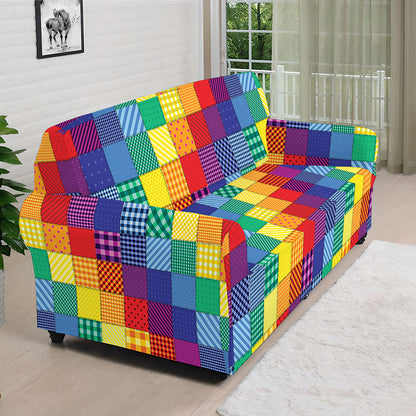 Rainbow Patchwork Pattern Print Sofa Cover