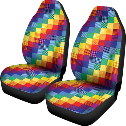 Rainbow Patchwork Pattern Print Universal Fit Car Seat Covers