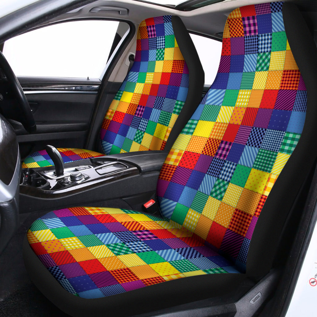 Rainbow Patchwork Pattern Print Universal Fit Car Seat Covers