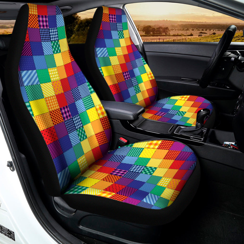Rainbow Patchwork Pattern Print Universal Fit Car Seat Covers