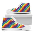 Rainbow Patchwork Pattern Print White High Top Sneakers