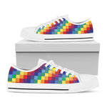 Rainbow Patchwork Pattern Print White Low Top Shoes