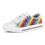 Rainbow Patchwork Pattern Print White Low Top Shoes