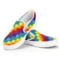 Rainbow Patchwork Pattern Print White Slip On Sneakers
