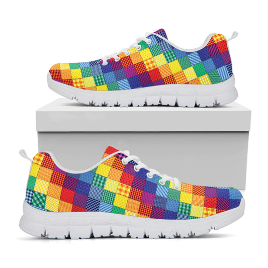 Rainbow Patchwork Pattern Print White Sneakers