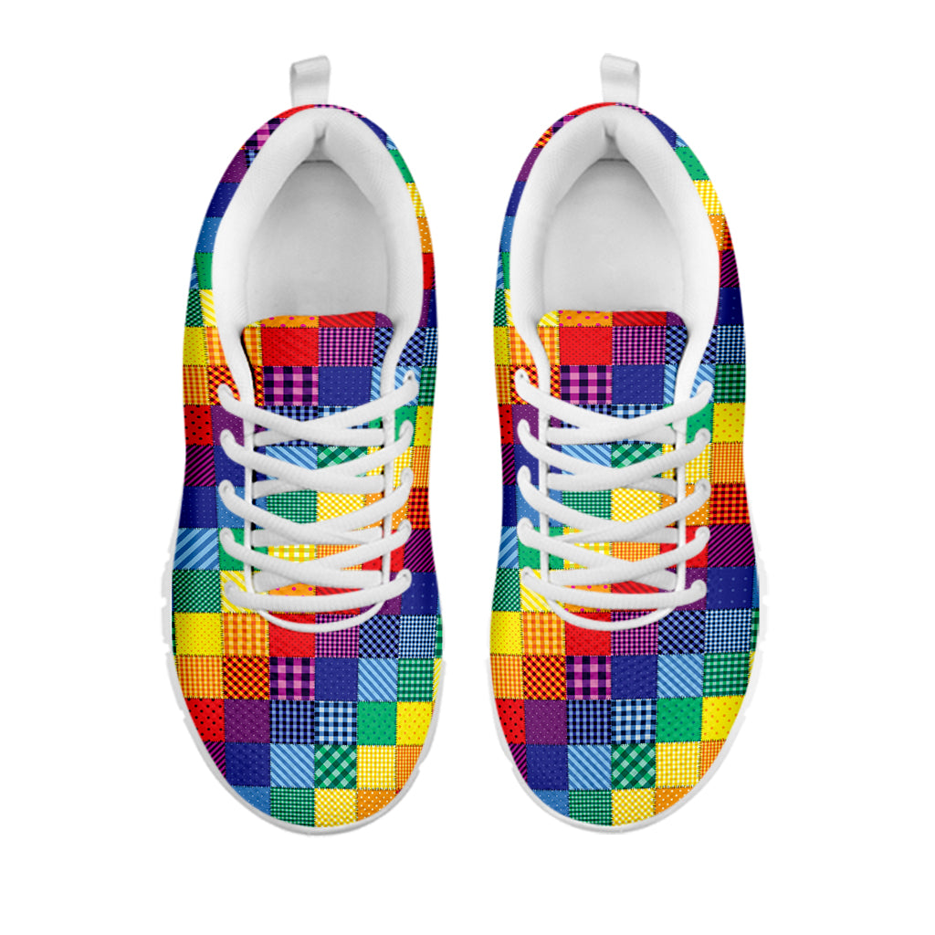 Rainbow Patchwork Pattern Print White Sneakers