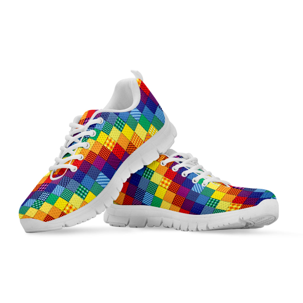 Rainbow Patchwork Pattern Print White Sneakers