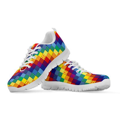Rainbow Patchwork Pattern Print White Sneakers
