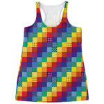 Rainbow Patchwork Pattern Print Women's Racerback Tank Top