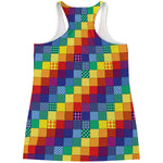 Rainbow Patchwork Pattern Print Women's Racerback Tank Top