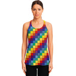 Rainbow Patchwork Pattern Print Women's Racerback Tank Top