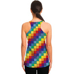 Rainbow Patchwork Pattern Print Women's Racerback Tank Top