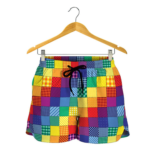 Rainbow Patchwork Pattern Print Women's Shorts