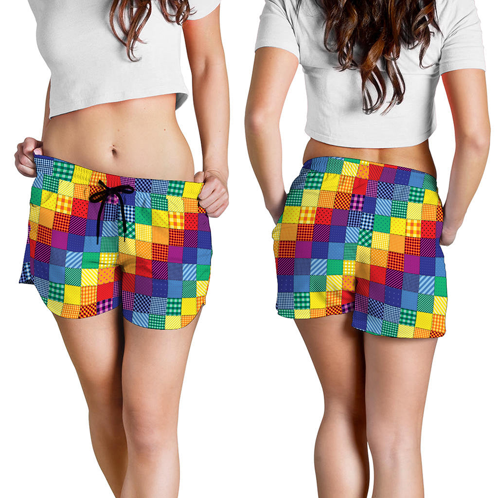 Rainbow Patchwork Pattern Print Women's Shorts