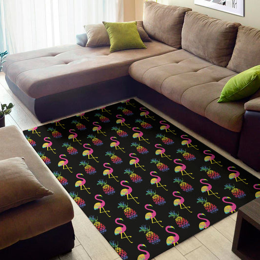 Rainbow Pineapple And Flamingo Print Area Rug