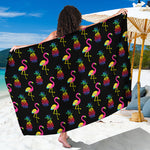 Rainbow Pineapple And Flamingo Print Beach Sarong Wrap