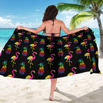 Rainbow Pineapple And Flamingo Print Beach Sarong Wrap