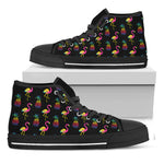 Rainbow Pineapple And Flamingo Print Black High Top Shoes