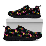 Rainbow Pineapple And Flamingo Print Black Sneakers