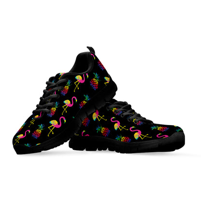 Rainbow Pineapple And Flamingo Print Black Sneakers