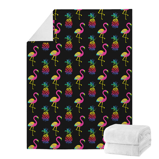 Rainbow Pineapple And Flamingo Print Blanket